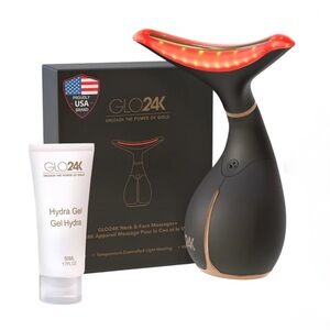 GLO24K LED Face & Neck Massager Anti-Aging Skin Rejuvenation Device + Gel